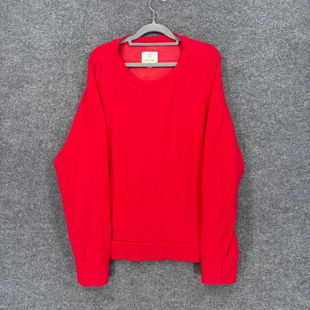 Offline by Aerie Sweatshirt Womens Medium Red Oversized Fleece Pullover Crewneck